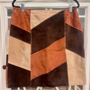 Vintage Suede Patchwork Leather Mini Brown Tan 70s Retro Colorblock Size M 8